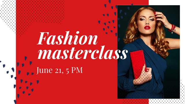 Fashion Masterclass Announcement with Elegant Woman FB event cover tervezősablon