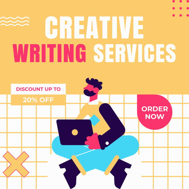 Ontwerpsjabloon van Instagram van Creative And Excellent Writing Services Offer With Discounts
