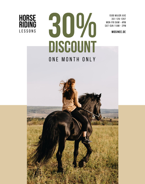 Riding School Discount with Woman on Horse Poster 22x28in – шаблон для дизайна