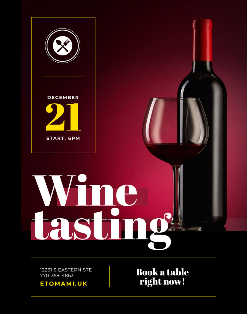 Wine Tasting with Red Wine in Glass and Bottle Poster 22x28in Šablona návrhu