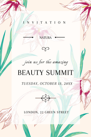 Beauty summit announcement on Spring Flowers Invitation 6x9in Design Template