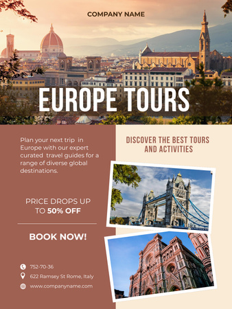 Modèle de visuel Offre de voyage en Europe avec des attractions historiques - Poster US