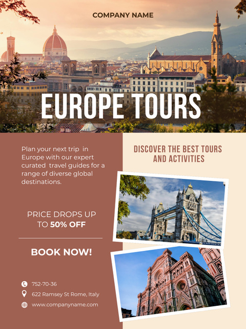 Travel Tour Offer to Europe Poster US Design Template
