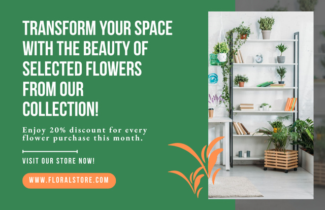 Flower Shop Promotion wit Offer of Selected Flowers Business Card 85x55mm Modelo de Design
