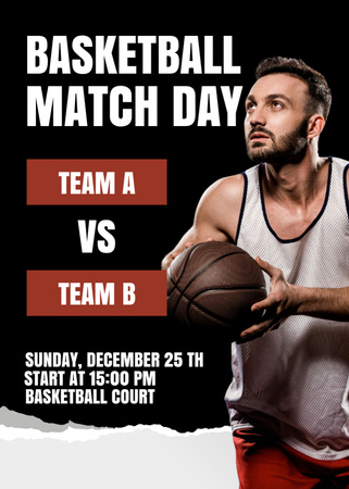 Basketball Match Announcement with Handsome Player Flayer Design Template