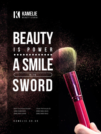 Designvorlage Schönheitszitat mit Pinsel und Gesichtspuder für Poster US