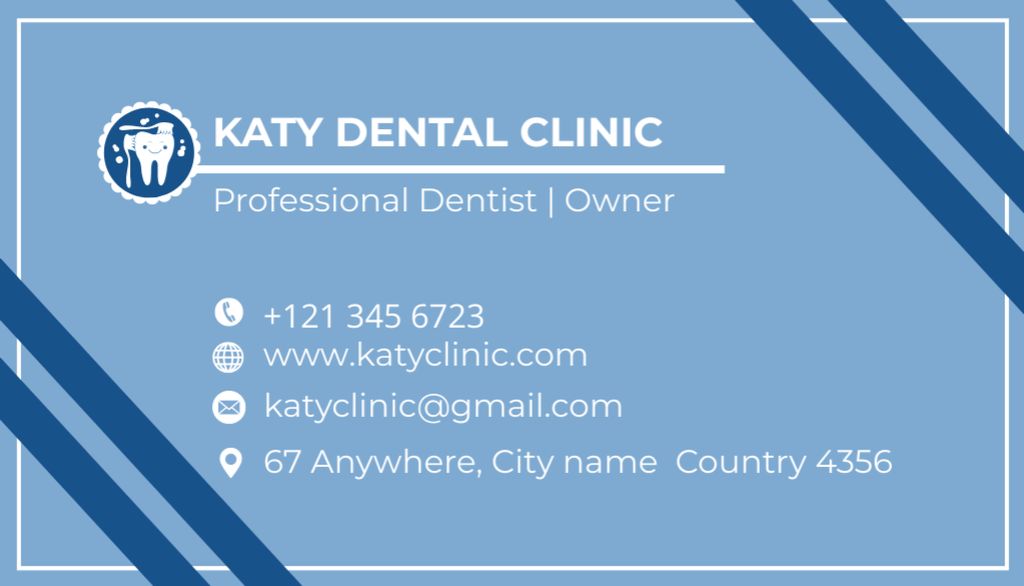 Dental Care Clinic Ad with Illustration of Cute Tooth on Blue Business Card US Šablona návrhu