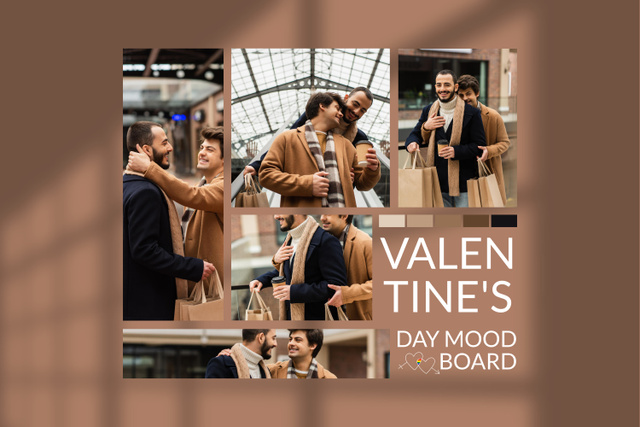 Collage for Valentine's Day with Gay Couple in Love Mood Board Πρότυπο σχεδίασης