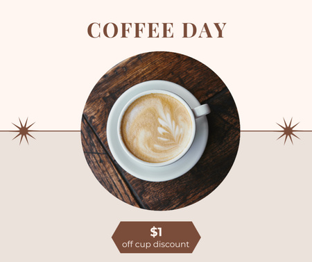 コーヒーの日のためのカプチーノのロマンチックなカップ Facebookデザインテンプレート