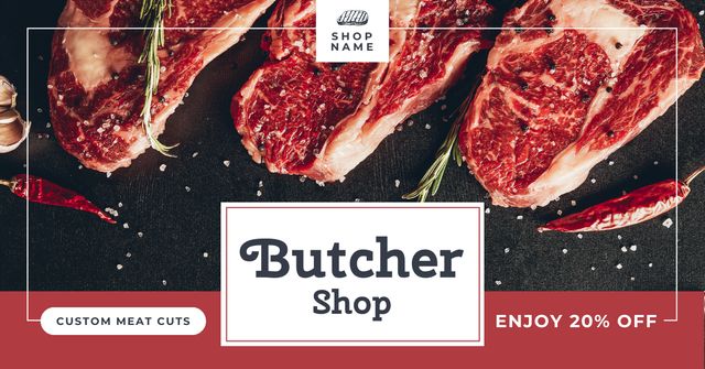 Custom Meat Cuts in Local Butcher Shop Facebook AD Modelo de Design