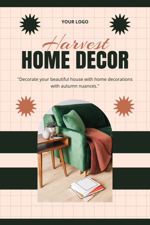Осенняя распродажа домашнего декора с зеленым интерьером Pinterest – шаблон для дизайна