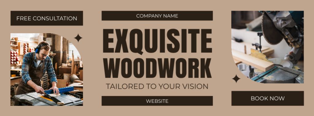 Exquisite Woodwork Service Promo Facebook cover Πρότυπο σχεδίασης