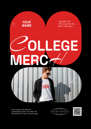 Young Guy in Stylish College Merchandise Poster Design Template