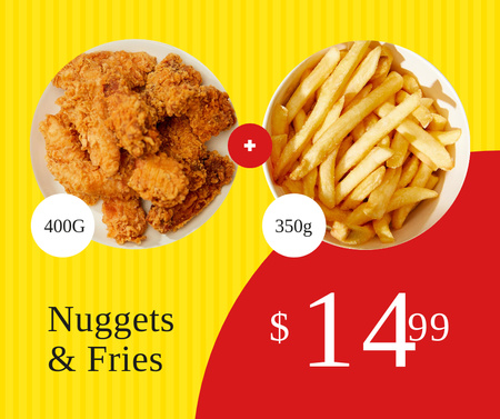 Ontwerpsjabloon van Facebook van Fast food menu offer nuggets and fries