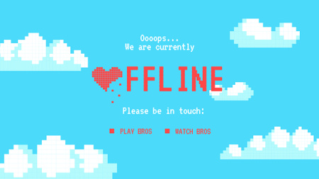 Játékcsatorna-promóció aranyos pixelszívvel Twitch Offline Banner tervezősablon