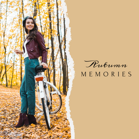 Autumn Inspiration with Girl in Park with Bike And Memories Instagram Design Template
