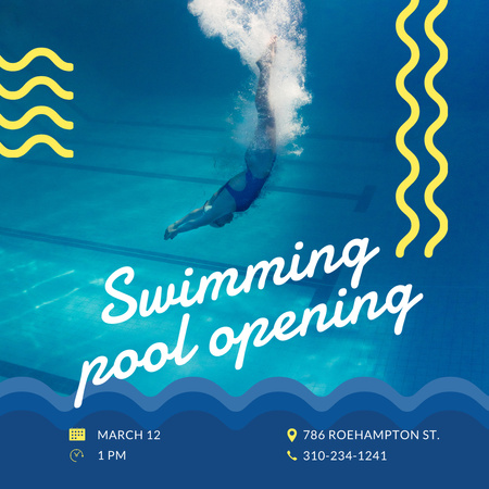 Plantilla de diseño de Anuncio de apertura de piscina Buceo con nadador Instagram 
