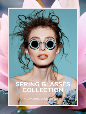 Spring Collection with Beautiful Girl in Sunglasses Poster US Modelo de Design