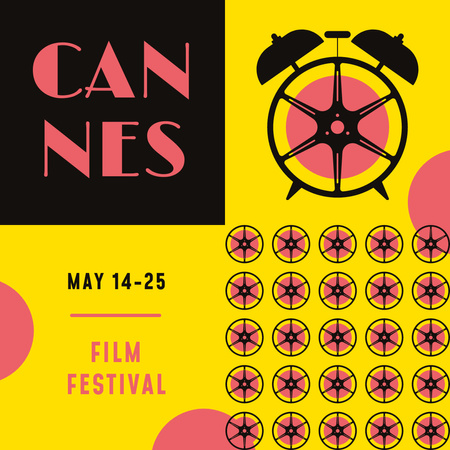 Ontwerpsjabloon van Instagram van Filmfestivaladvertentie van Cannes met klok