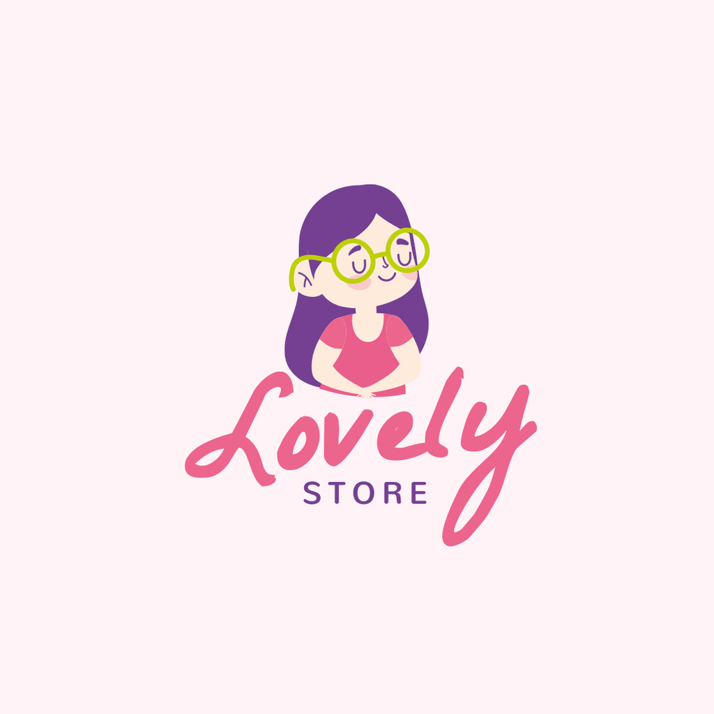 Store Ad with Cute Girl Logo 1080x1080px Design Template