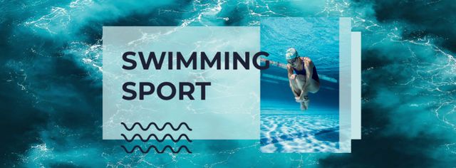 Swimming Sport Ad with Swimmer in Pool Facebook cover – шаблон для дизайна