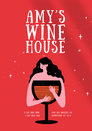 Funny Joke with Woman and Wineglass Poster Design Template
