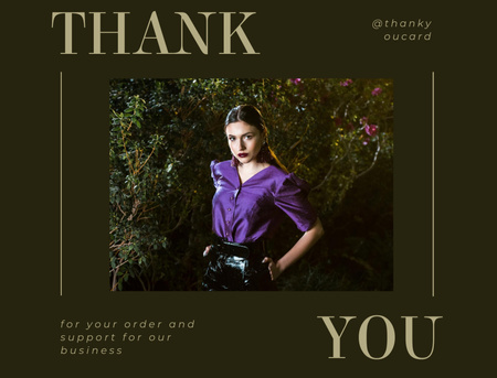 Thank You Card with Young Attractive Woman Thank You Card 4.2x5.5in Design Template