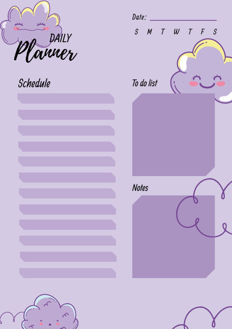 Daily Planner with Cute Cartoon Clouds Schedule Planner – шаблон для дизайну