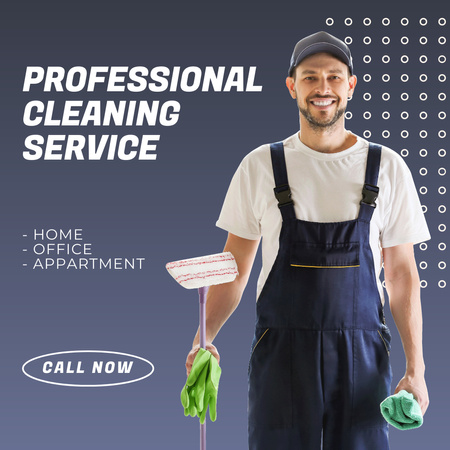 Man with Rag and Mop for Professional Cleaning Service Instagram AD Modelo de Design