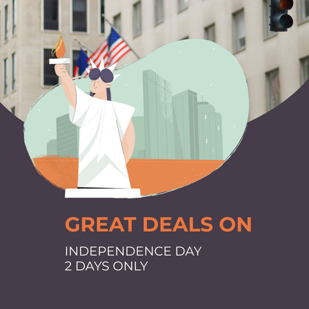 Platilla de diseño Independence Day Deals with Liberty Statue Animated Post