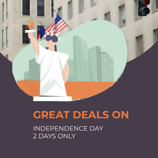Independence Day Deals with Liberty Statue Animated Post Modelo de Design