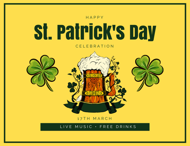 Patrick's Day Beer Party Thank You Card 5.5x4in Horizontal Design Template