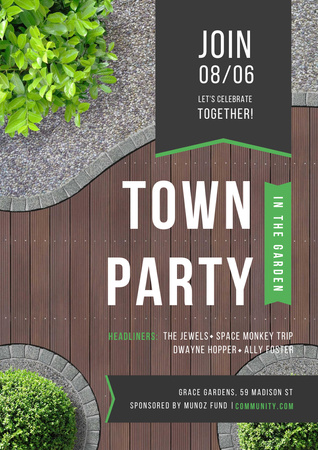 Town Party in the Garden Announcement Poster A3 Šablona návrhu