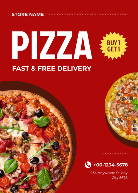 Plantilla de diseño de Awesome Pizza Promo With Delivery Service Flayer 