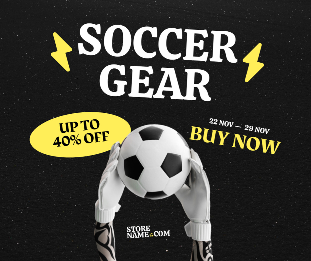 Soccer Gear Sale Offer with Ball in Hands Facebook Design Template