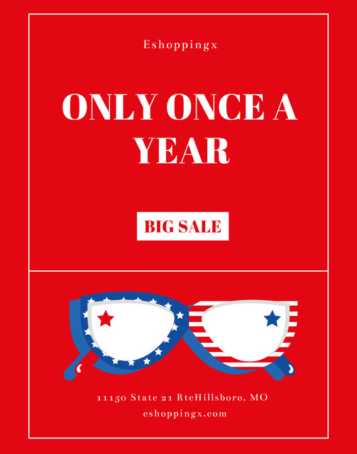 Lively July 4th Sale Announcement in the USA In Red Poster 22x28in Design Template