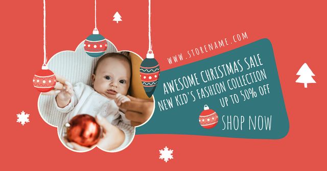 Kids' Fashion Christmas Sale Red Facebook ADデザインテンプレート