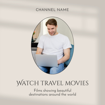 Plantilla de diseño de Anuncio de Travel Channel con un hombre con una computadora portátil Instagram 