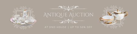 Exquisite Tableware Sets And Antiques Auction Announcement Twitter Design Template