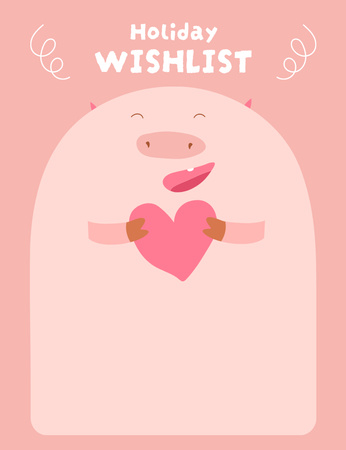 Pink Piggy Holiday Wishlist Notepad 107x139mm Design Template