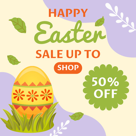 Easter Sale Announcement with Painted Egg Instagram Design Template