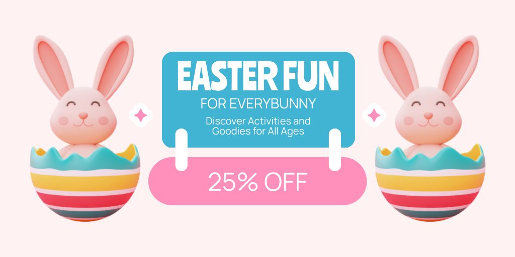 Easter Fun with Cute Bunnies in Eggs Twitter Design Template