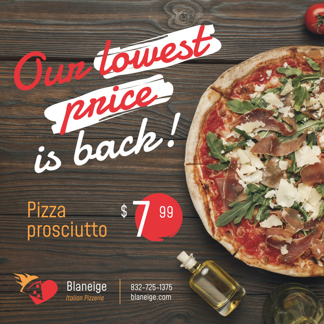 Pizzeria Offer Pizza with Prosciutto Instagram Design Template