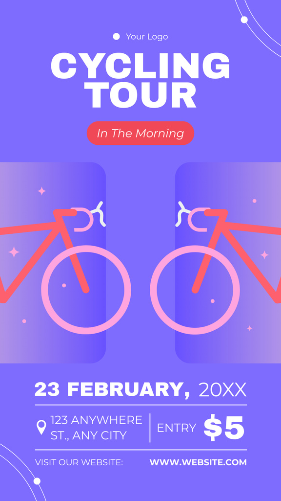Cycling Tour Announcement on Purple Instagram Story Modelo de Design
