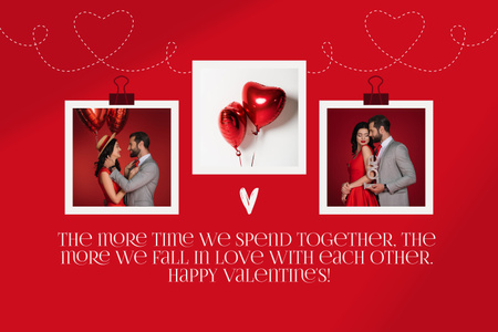 Red Collage with Young Beautiful Couple for Valentine's Day Mood Board Design Template