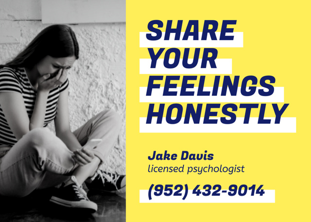 Share Your Feelings with Psychologist Postcard 5x7in Design Template