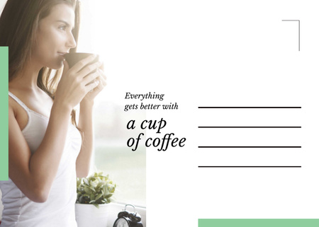 Young Woman drinking coffee Postcard 5x7in Design Template
