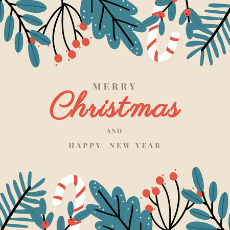 Christmas Greeting with Rowan Branches Instagram tervezősablon