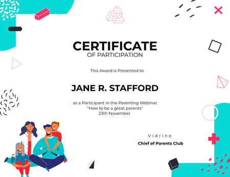 Award for Participation in Parenting Webinar Certificate Design Template