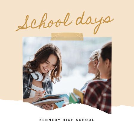 School Graduation Album with Happy Teenagers Photo Book Design Template